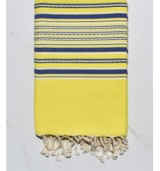 Fouta arabesque jaune fluo et bleu - FOUTA TUNISIA
