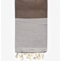 Fouta nid d'abeille marron taupe avec rayures - FOUTA TUNISIA