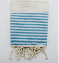 Serviettes de table blanc crème avec rayures bleu azur