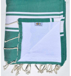 Fouta verte doublée éponge blanche