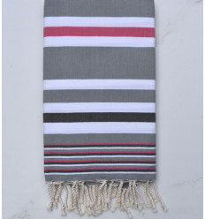Fouta dina gris rayée rose, blanc et gris anthracite 2