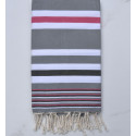 Fouta dina gris rayée rose, blanc et gris anthracite