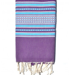 Fouta arabesque mauve rayée bleu céleste
