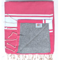 Fouta rose bonbon doublée éponge gris