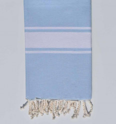 beach towel flat  sky blue with White strip