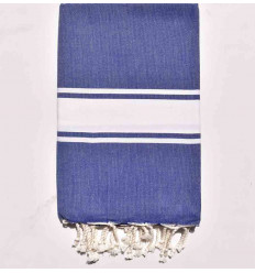 Fouta plate bleu jean bandes blanche