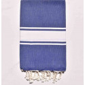 Fouta plate bleu jean bandes blanche