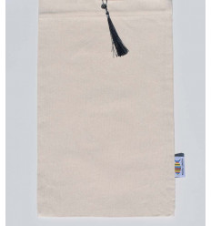 Pochette beige clair avec noeud pompon bleu horizon