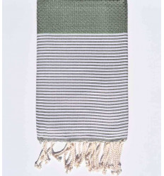 Fouta nid d'abeille vert asperge avec rayures