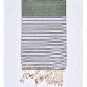 Fouta nid d'abeille vert asperge avec rayures - FOUTA TUNISIA