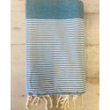 Fouta nid d'abeille bleu canard avec rayures