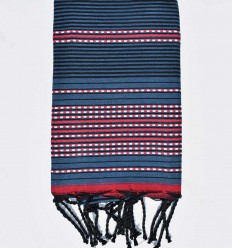 Fouta arabesque vert bleu, noir et rouge - FOUTA TUNISIA