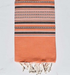 Fouta arabesque orange et gris anthracite