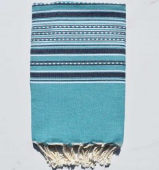 Fouta arabesque bleu paon et bleu marine - FOUTA TUNISIA