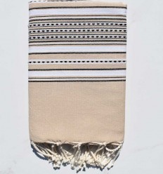 Fouta arabesque beige et blanc