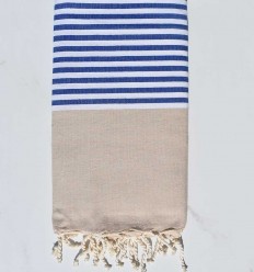 Fouta plate beige rayée bleu et blanc
