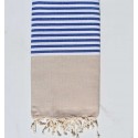 Fouta plate beige rayée bleu et blanc