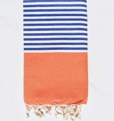 Fouta plate orange rayée bleu et blanc