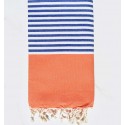 Fouta plate orange rayée bleu et blanc
