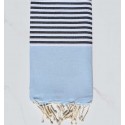 Fouta plate bleu ciel rayée bleu nuit et blanc