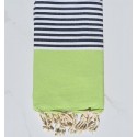 Fouta plate vert clair rayée bleu nuit et blanc
