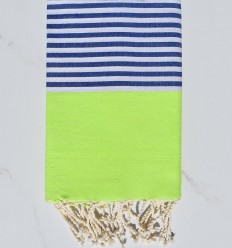 Fouta plate vert fluo rayée bleu et blanc