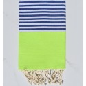 Fouta plate vert fluo rayée bleu et blanc
