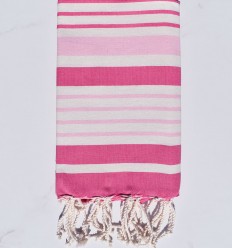 Fouta Oslo en blanc crème, rose clair et rose fuchsia