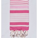 Fouta Oslo en blanc crème, rose clair et rose fuchsia