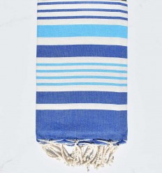 Fouta Oslo en blanc crème, azur et bleu