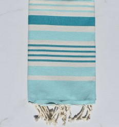 Fouta Oslo en blanc crème, vert eau et vert bleu