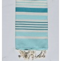 Fouta Oslo en blanc crème, vert eau et vert bleu