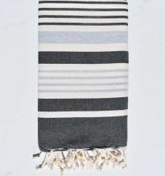 Fouta Oslo blanc crème, gris clair et gris noir