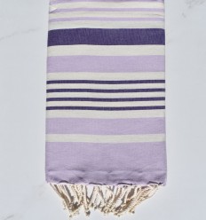 Fouta Oslo en blanc crème, violet et parme