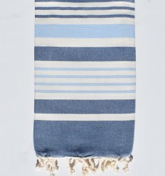 Fouta Oslo en blanc crème, bleu horizon et bleu clair