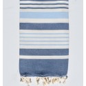 Fouta Oslo en blanc crème, bleu horizon et bleu clair