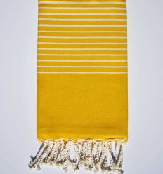 Fouta Portofino jaune moutarde rayée blanc crème - FOUTA TUNISIA