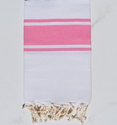 Fouta Plate Blanche bandes rose clair - FOUTA TUNISIA