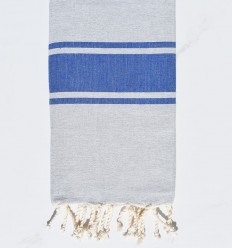 Fouta gris bandes bleues - FOUTA TUNISIA