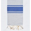 Fouta grise bandes bleues