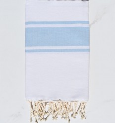 Fouta blanche bandes bleu ciel