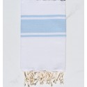Fouta plate blanche bandes bleu ciel