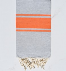Fouta gris bandes orange - FOUTA TUNISIA