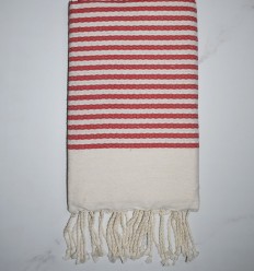 Fouta nid d'abeille zèbre rouge