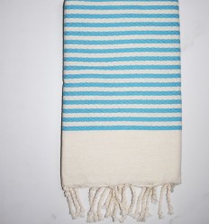 Fouta zèbre blanc crème et bleu azur