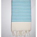 Fouta zèbre blanc crème et bleu azur