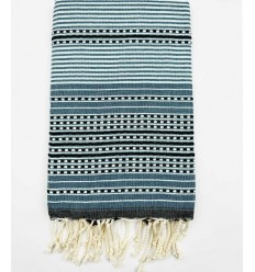 Fouta Arabesque bleu canard et bleu pastel - FOUTA TUNISIA
