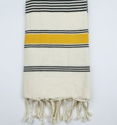 Fouta Dina écru, noir et jaune