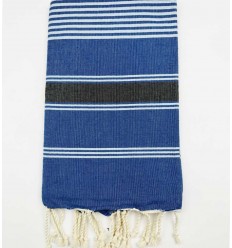 fouta Dina bleu azurin et bleu avec rayures