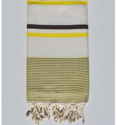 Fouta chevron blanc crème, jaune et marron